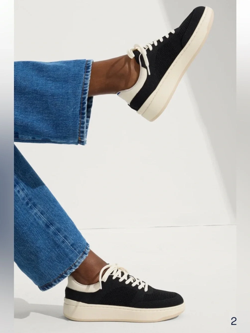 Rothy's The Court Sneaker - Black Signature Knit w/ Off-White Laces , size 8